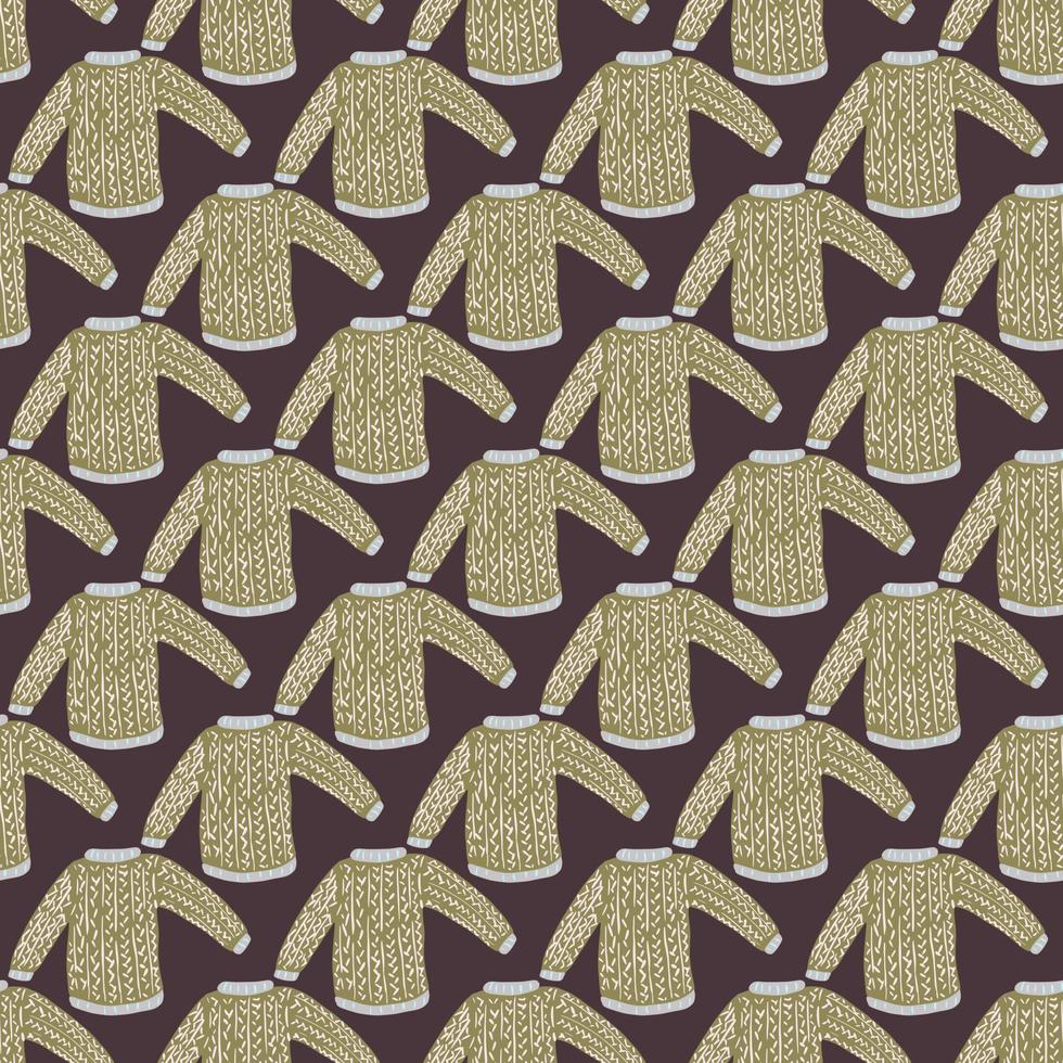 Abstract fashion seamless pattern with pastel green sweater ornament on grey background. vector