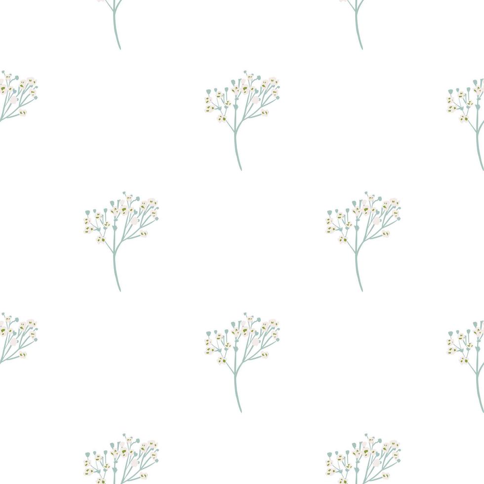 Isolated botanic seamless pattern with doodle gypsophila ornament. Floral print on white background. vector