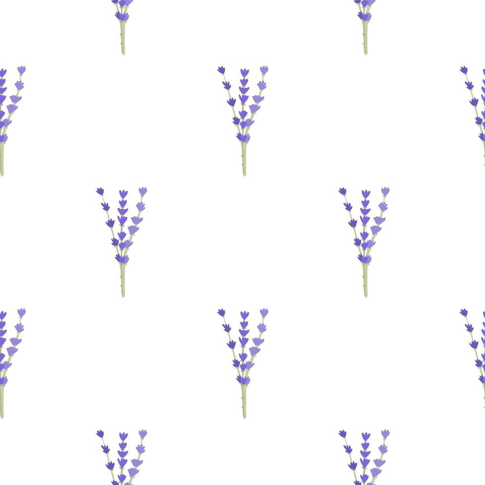 Isolated seamless herbal aroma pattern with blue lavender silhouettes. White background. Botany backdrop. vector