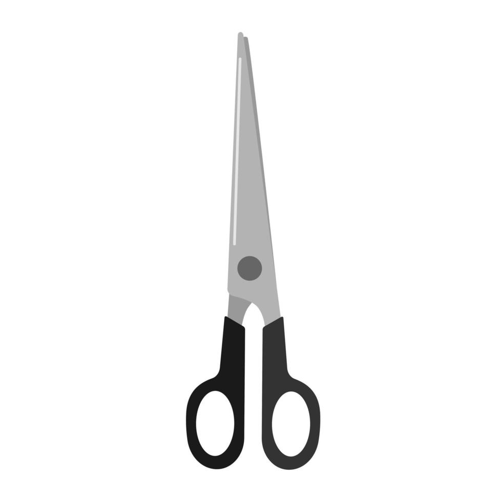 Scissors isolated on white background. Scissors with black hand in flat style for paper, hairdresser, tailor. vector
