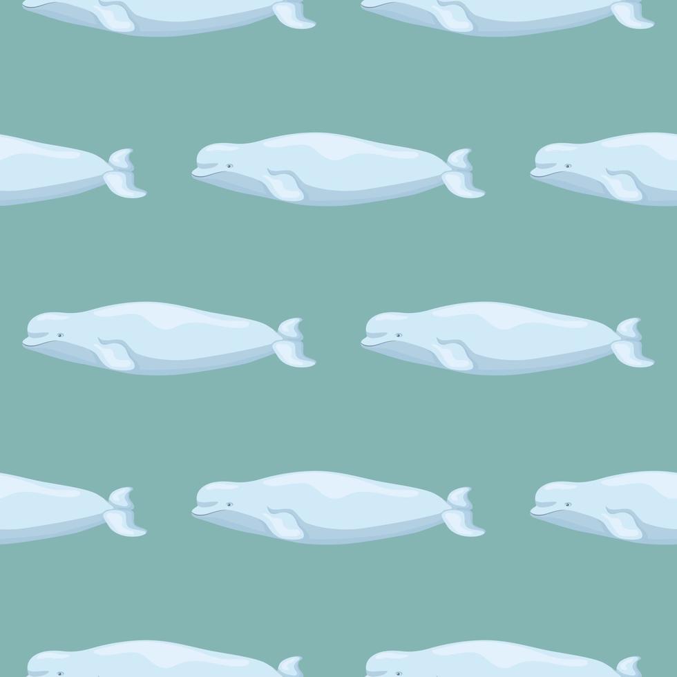 Seamless pattern Beluga on teal background. Template of cartoon character of ocean for children. vector
