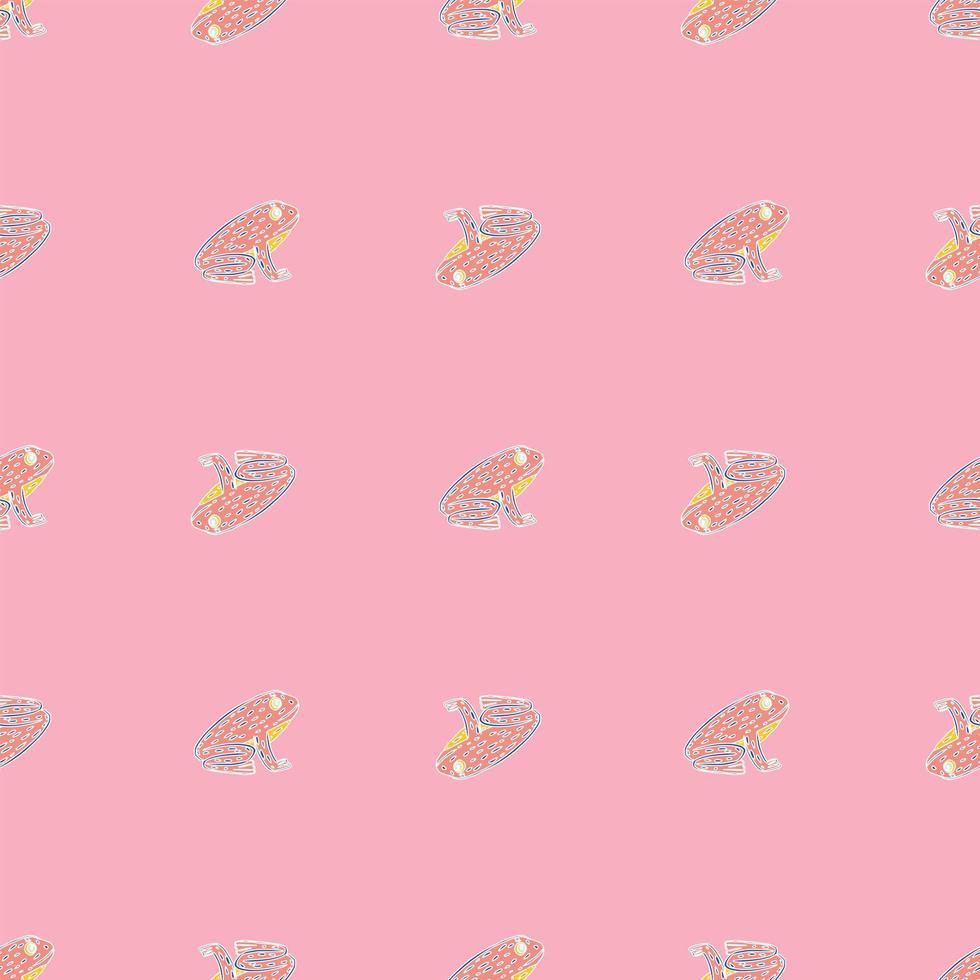 Wildlife nature seamless abstract pattern with minimalitic toad silhouettes. Bright pink background. vector