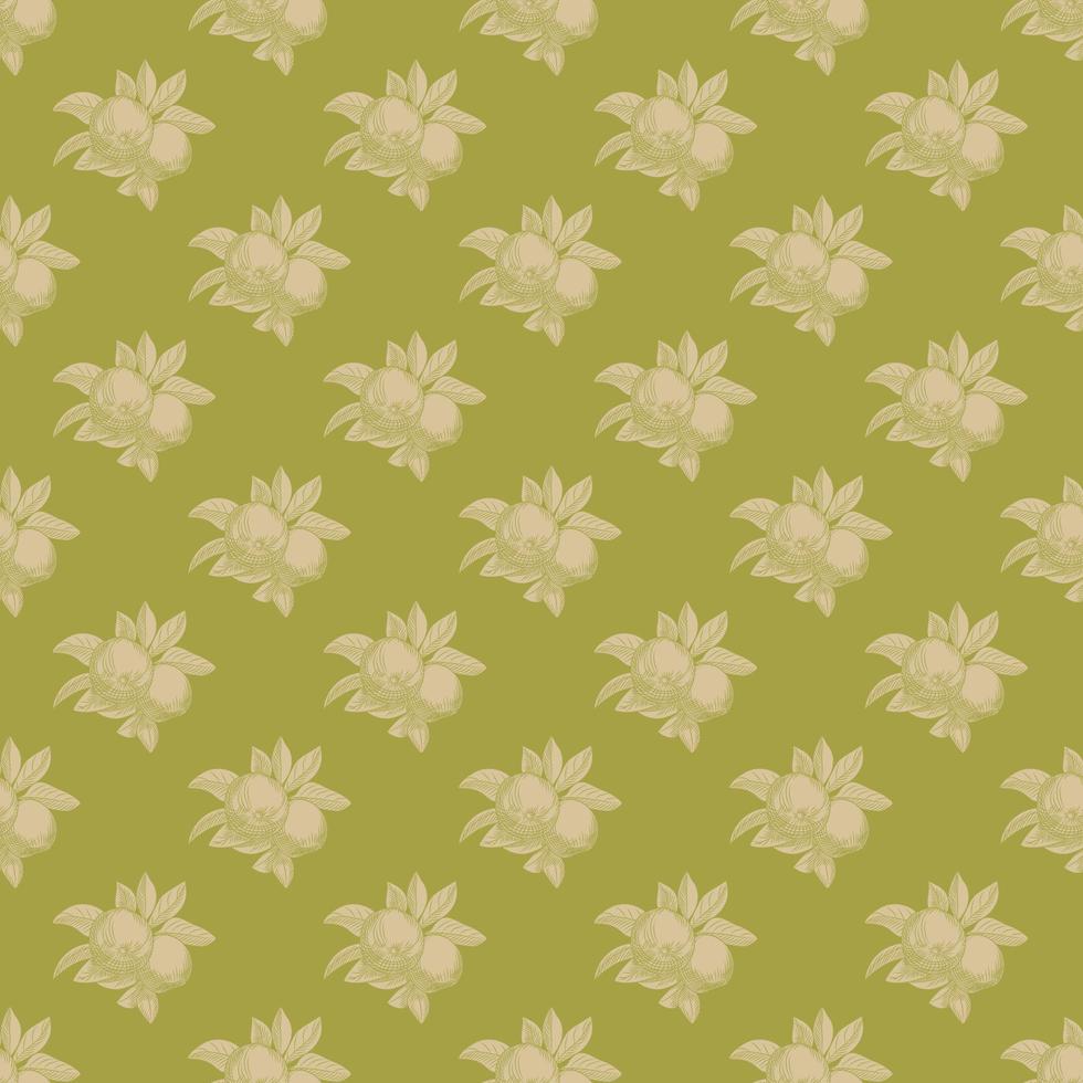 Apples seamless pattern on green background. Vintage botanical wallpaper. vector