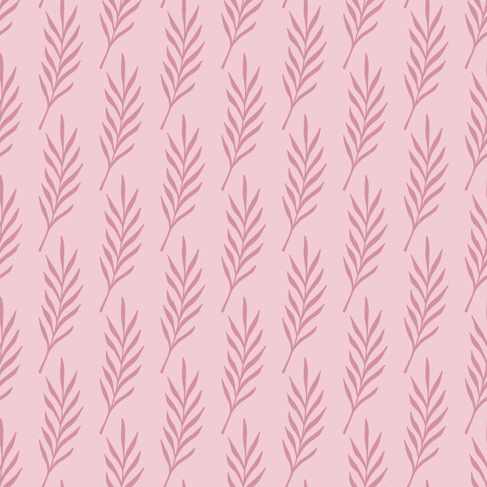 Vintage seamless doodle pattern with pink colored leaf twigs print. Scrapbook nature botany backdrop. vector