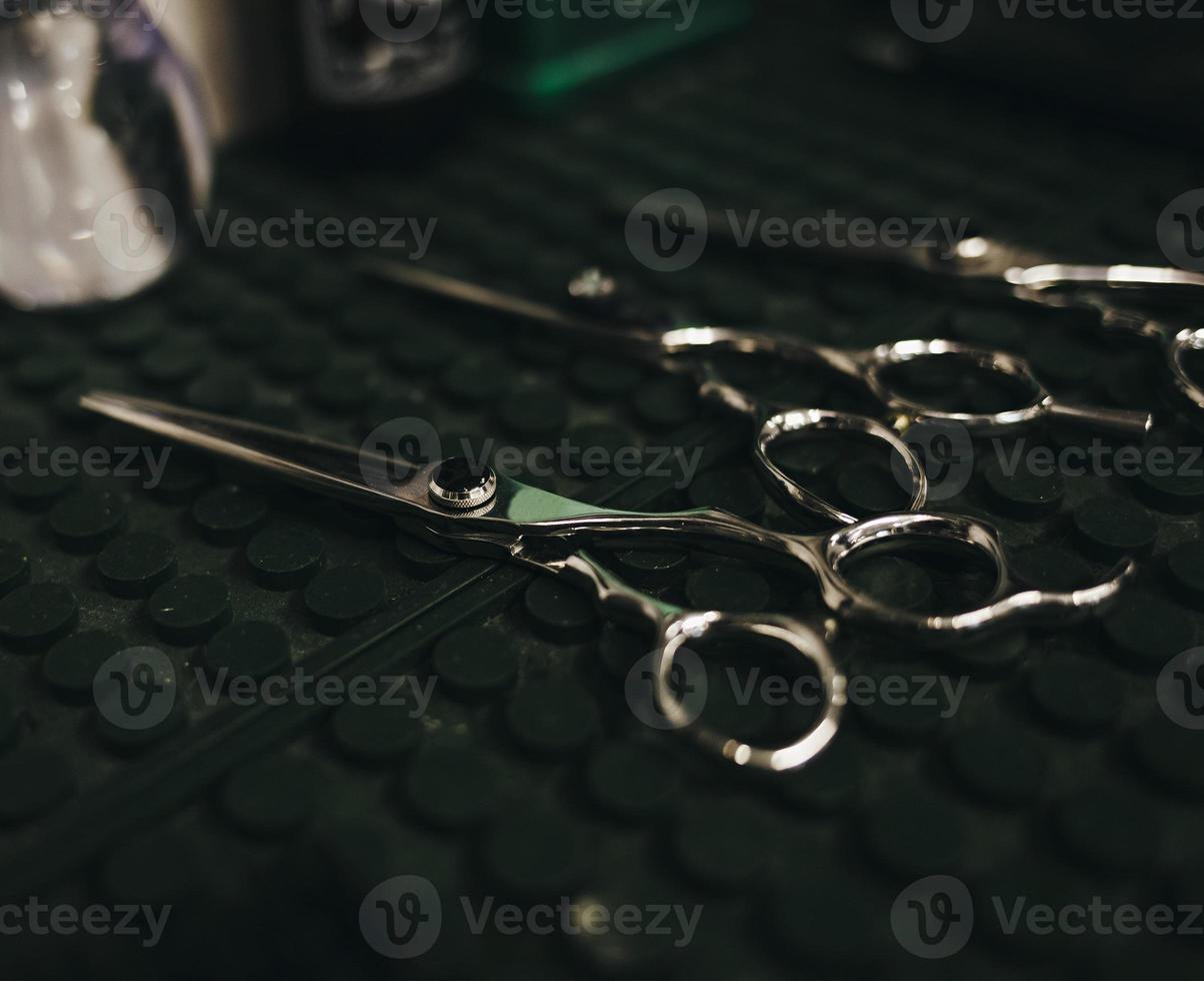 Vintage scissors in barbershop photo