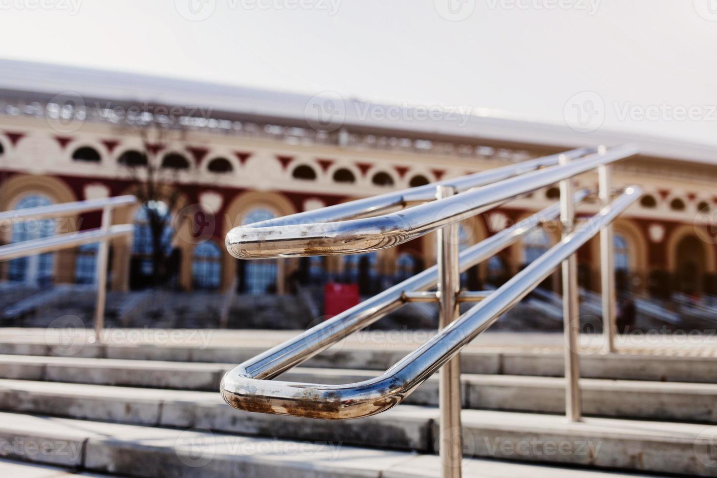 Metal railings on the stairs photo