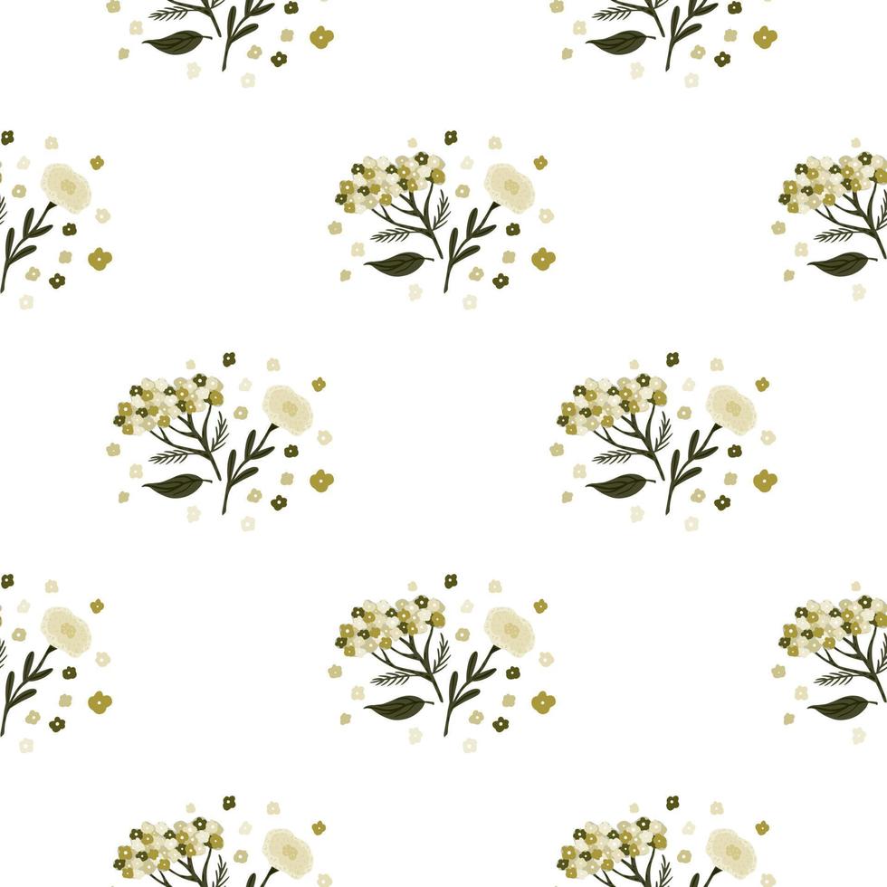 Isolated seamless pattern with botanic yarrow flowers ornament. White background. vector