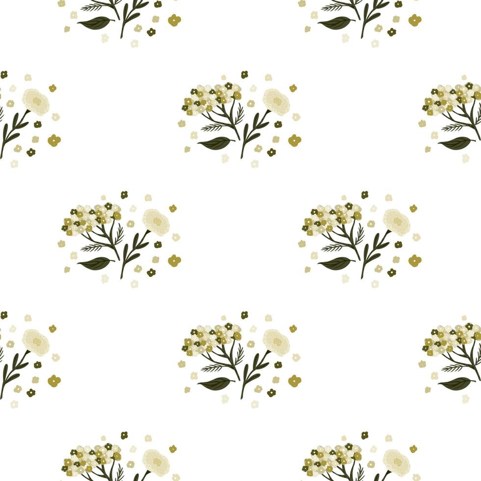 Isolated seamless pattern with botanic yarrow flowers ornament. White background. vector