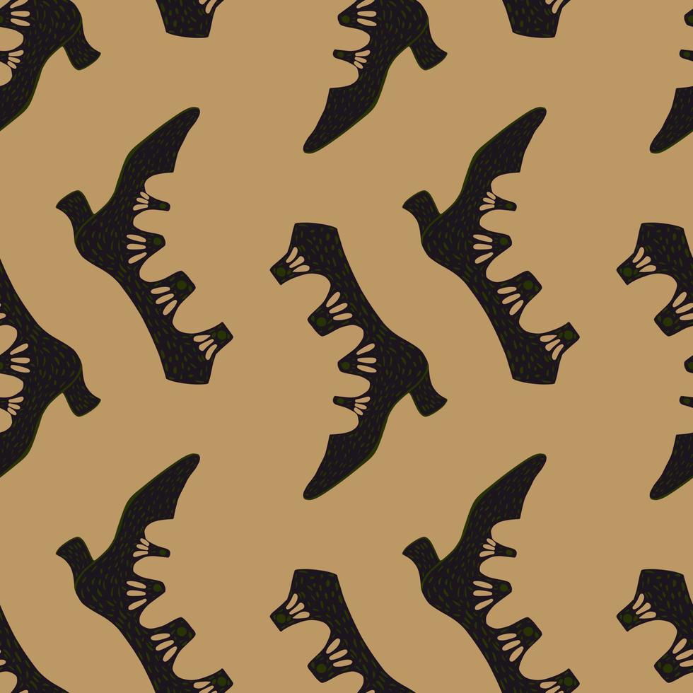 Random seamless style pattern with abstract black women elegance boots silhouettes. Beige pale background. vector
