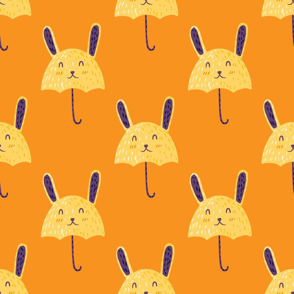 Umbrella bunny seamless pattern. Funny characters background. vector
