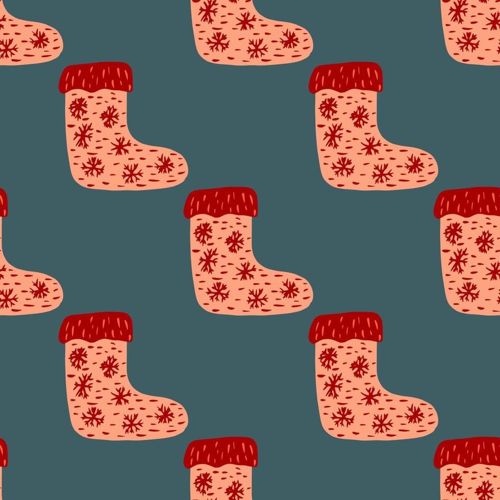 Cartoon creative seamless pattern with red colored socks print. Navy blue background. Funny kids print. vector