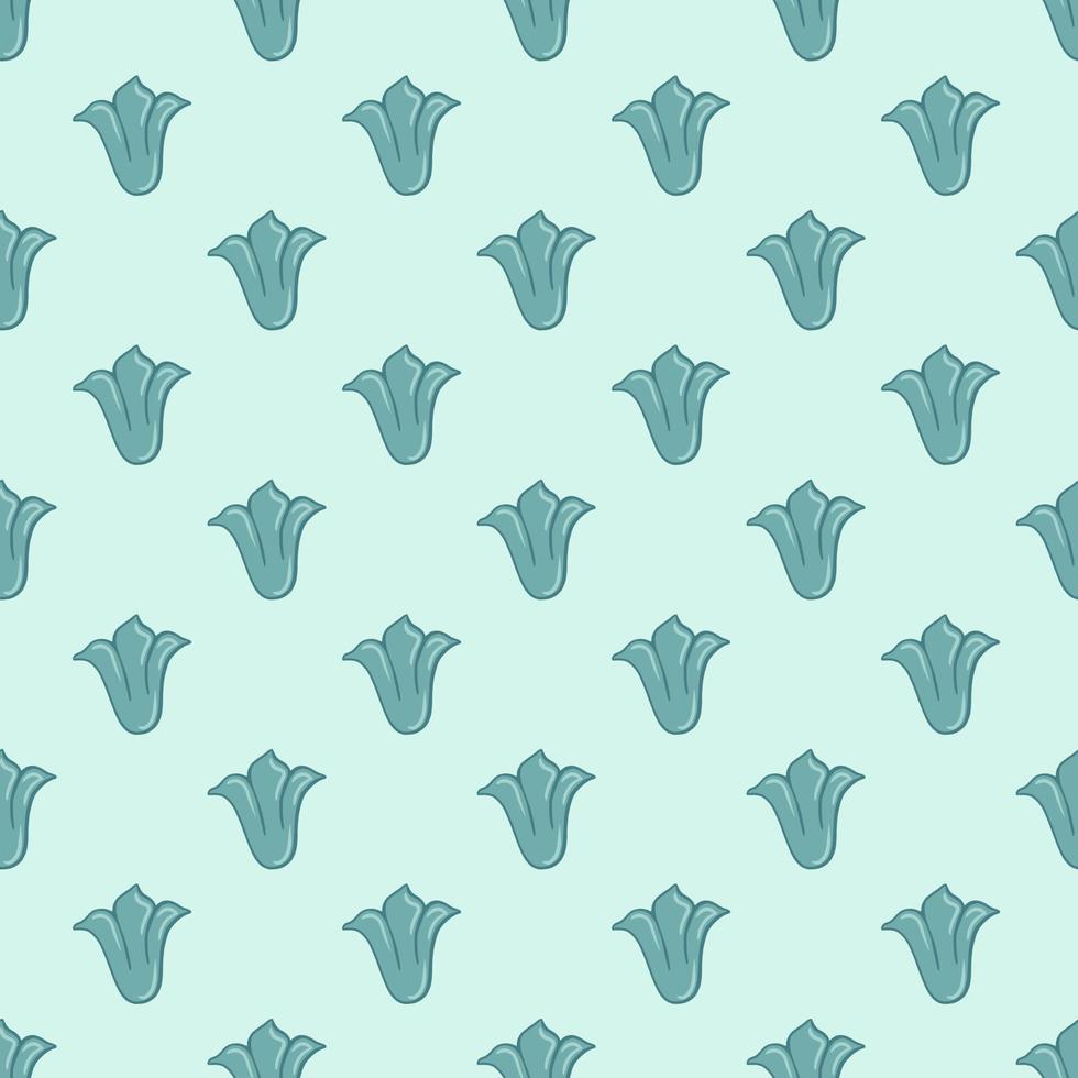 Doodle seamless flowers tulip buds elements print. Decorative pattern in blue palette artwork. vector