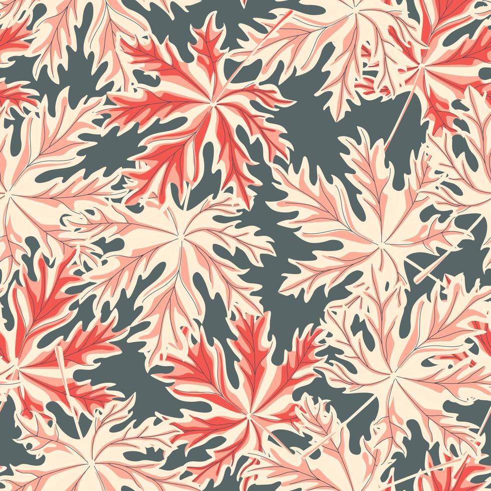 Chaotic maple leaf seamless pattern on gray background. Colorful leaves vintage wallpaper. vector