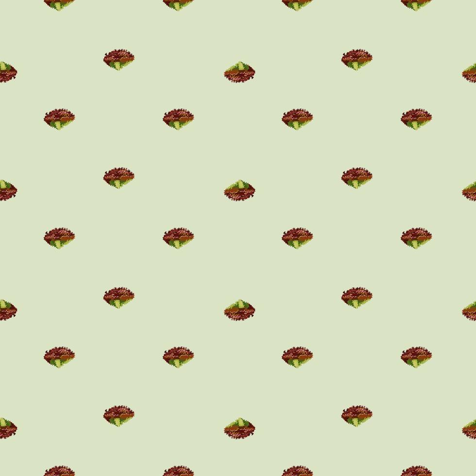 Seamless pattern lola rosa salad on pastel green background. Minimalism ornament with lettuce. vector
