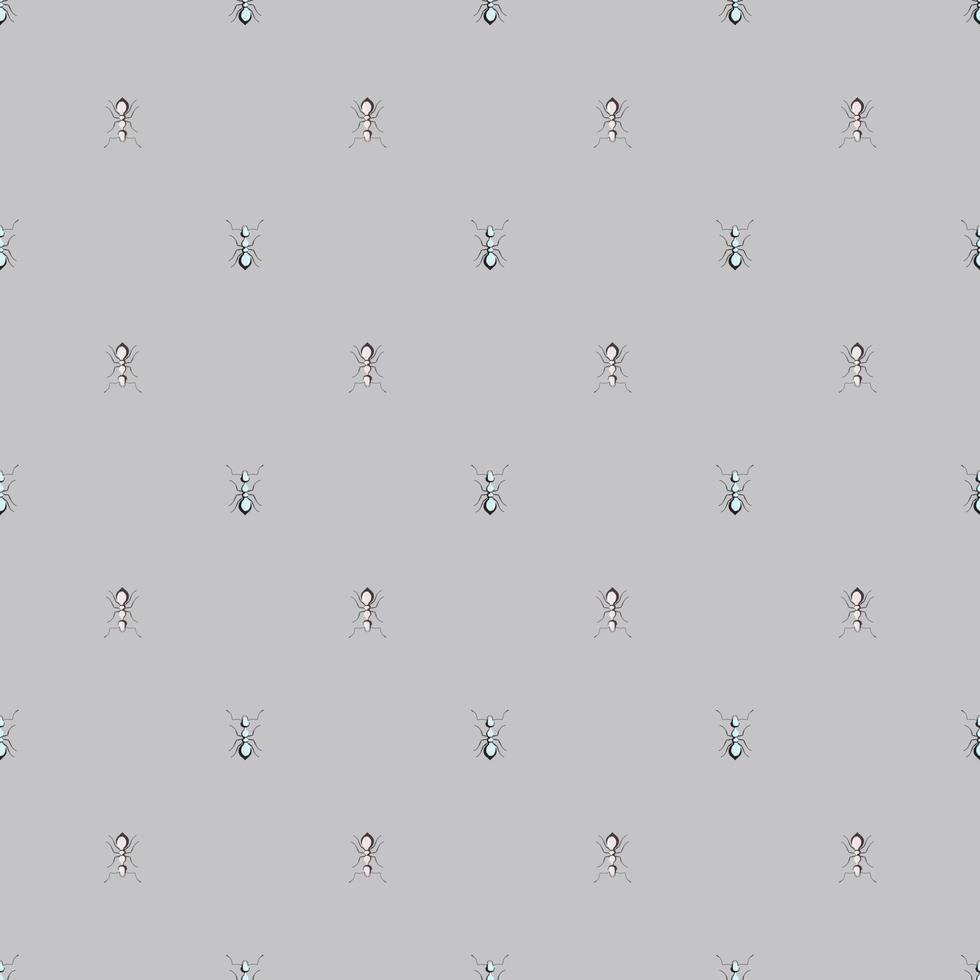 Seamless pattern colony ants on light gray background. Vector insects template in flat style for any purpose. Modern animals texture.