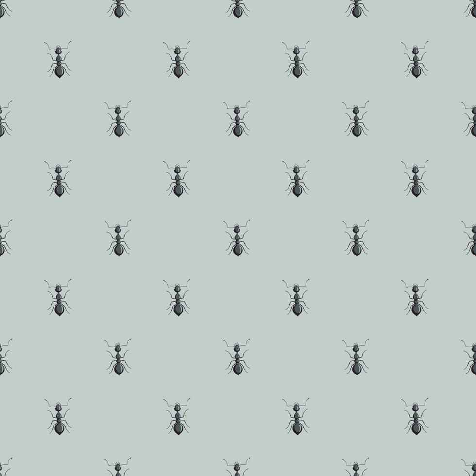 Seamless pattern colony ants on dark mint background. Vector insects template in flat style for any purpose. Modern animals texture.