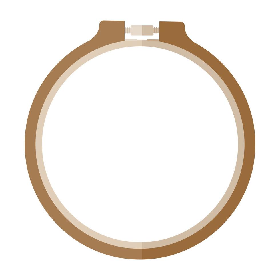 Brown embroidery hoop isolated on white background. Item for sewing in flat style. vector