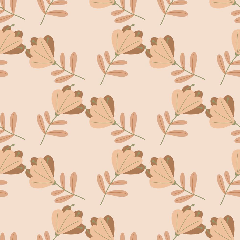Geometric style seamless pattern with hand drawn beige colored simple flowers print. Floral print. vector