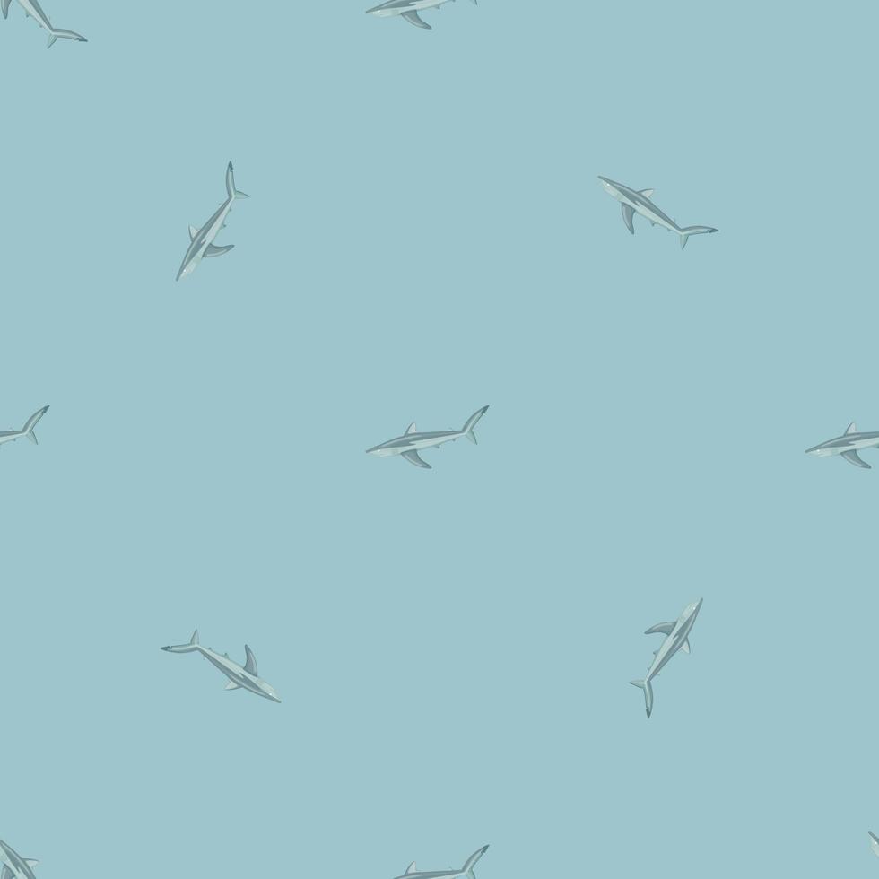 Seamless pattern Blue shark on pastel turquoise background. Texture of marine fish for any purpose. vector