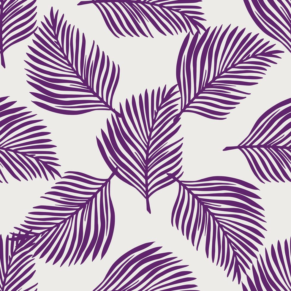 Doodle seamless pattern with bright purple fern leaf shapes. Light background. Jungle nature print. vector