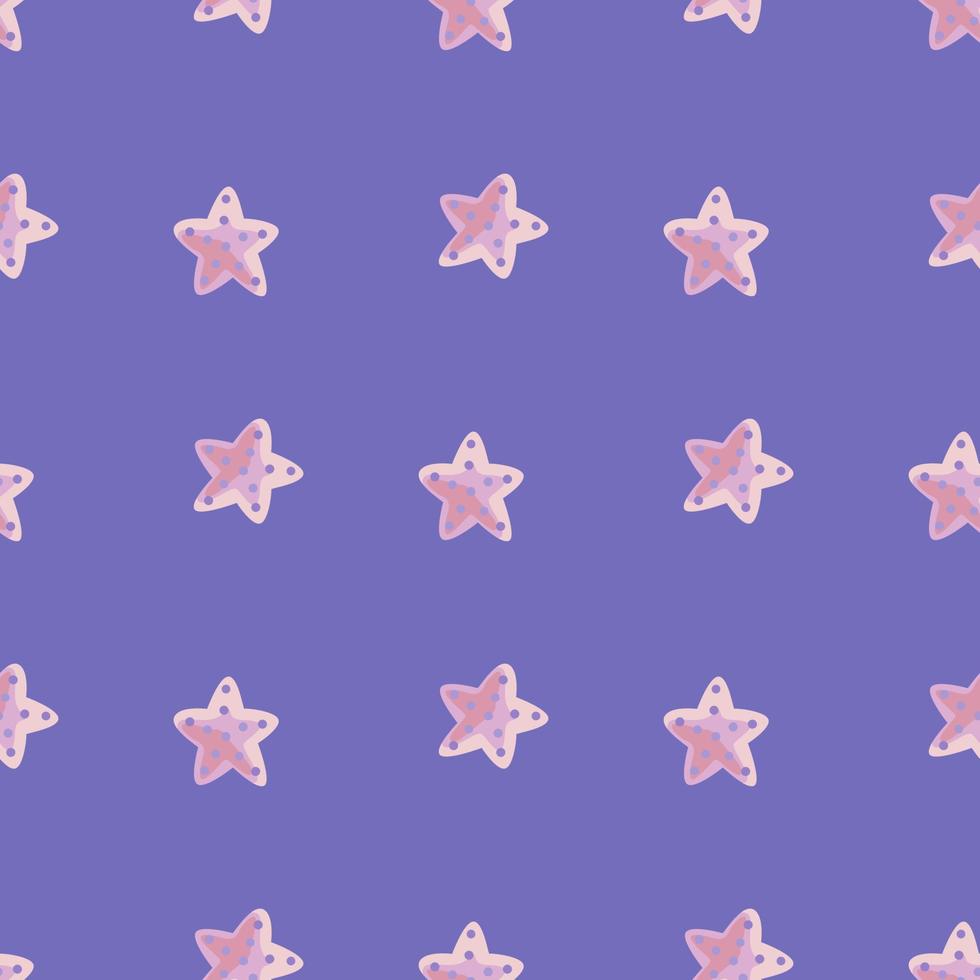 estrella de mar de patrones sin fisuras sobre fondo púrpura. plantillas de estrellas de mar marinas para tela. vector