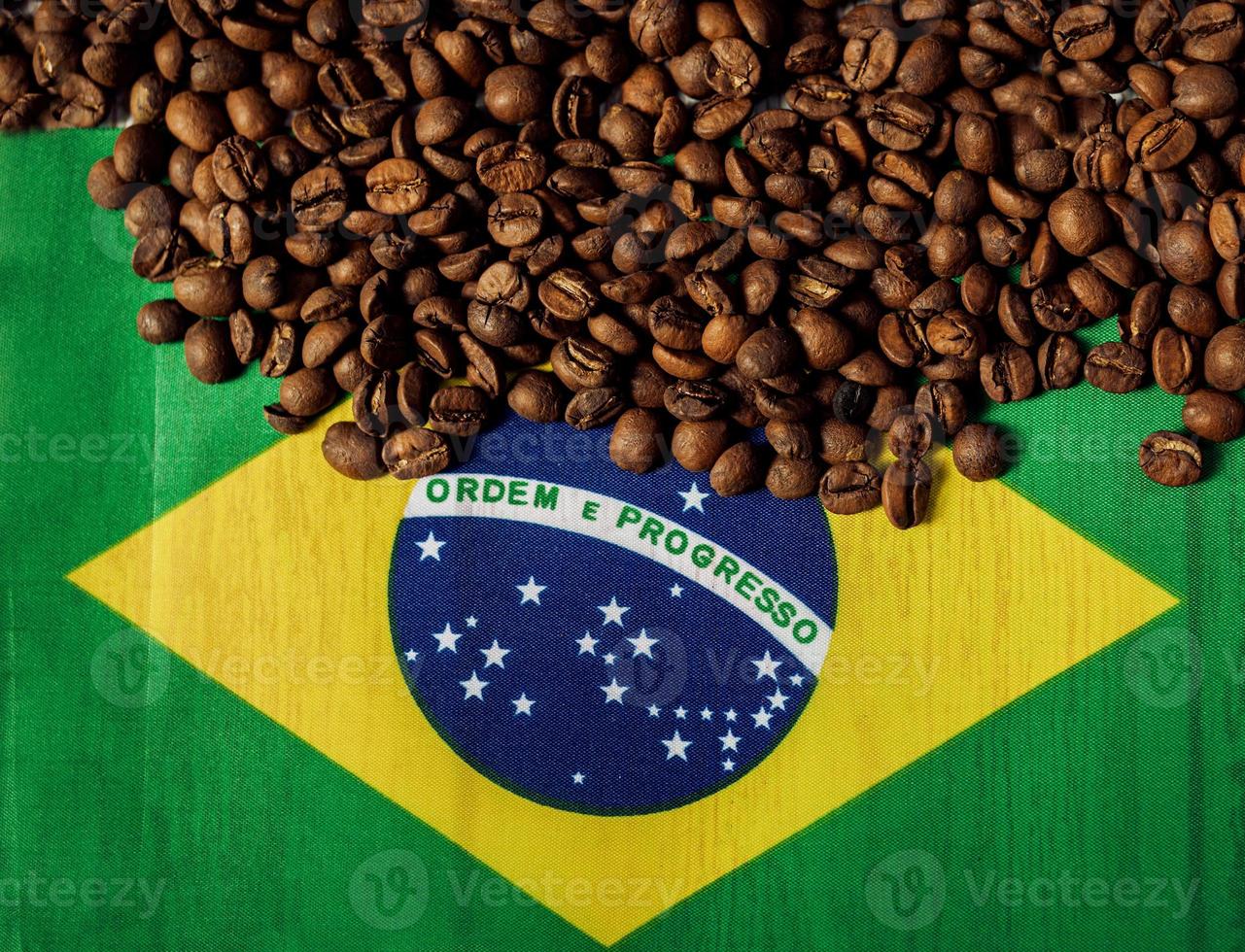 coffee beans on flag of Brazil photo