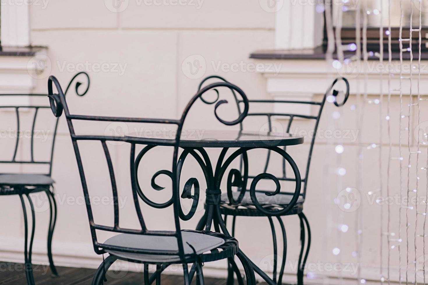 metal table and vintage chairs photo