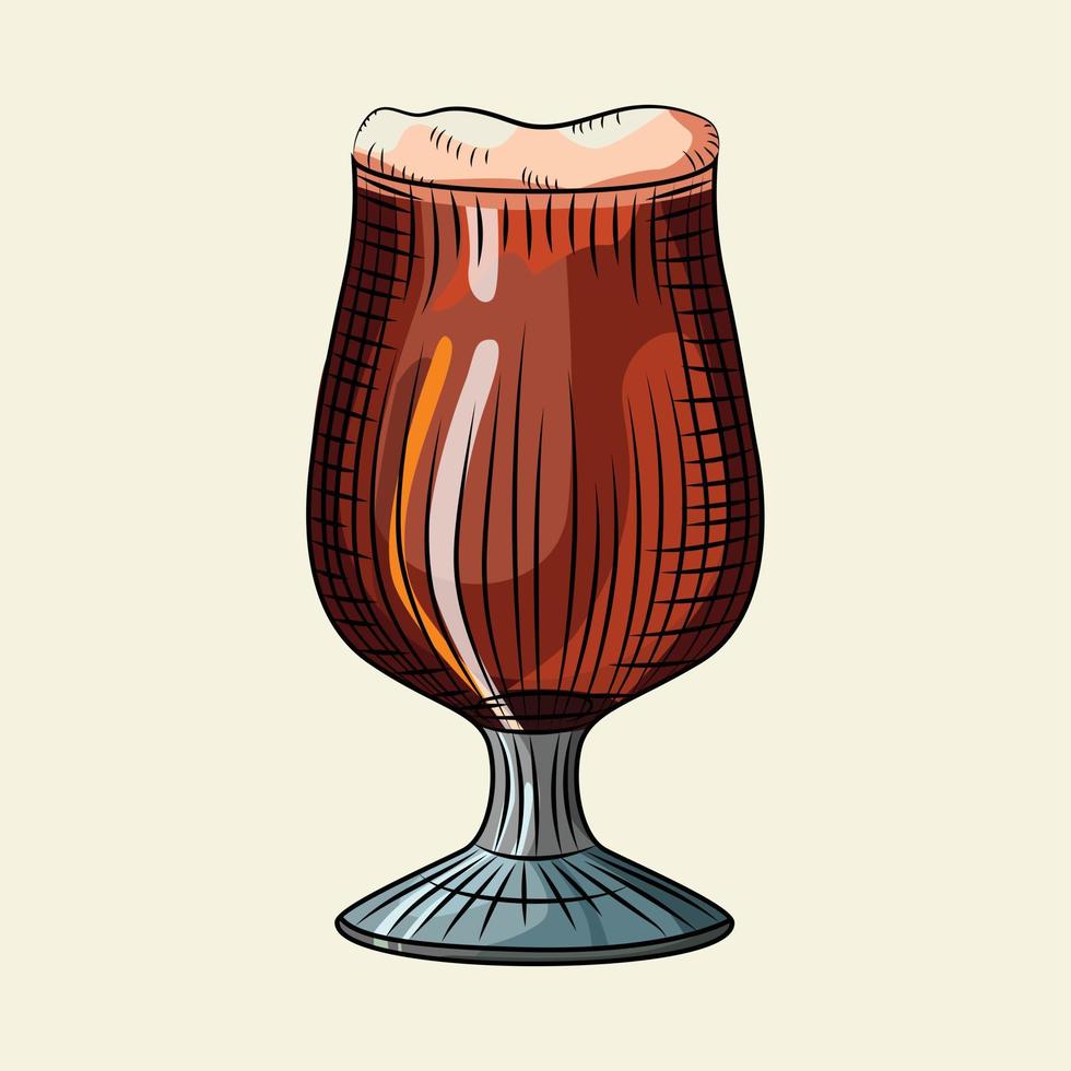 vaso de cerveza oscura con espuma aislada sobre fondo claro. cartel de bebida alcohólica. diseño para menú de pub, tarjetas, banner, estampados, embalaje. vector