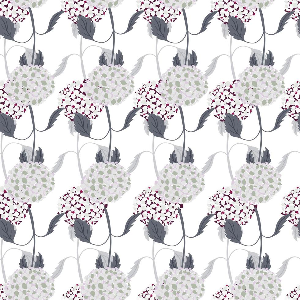 Isolated decorative floral seamless pattern with hydrangea flowers ornament. White background. vector