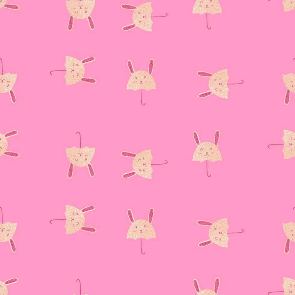 Umbrella bunny seamless pattern. Funny characters background. vector