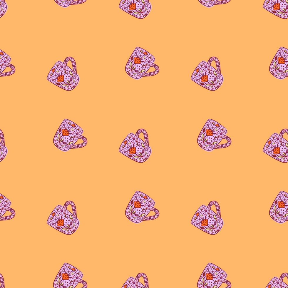 Cute mugs seamless pattern. Background of teatime. vector