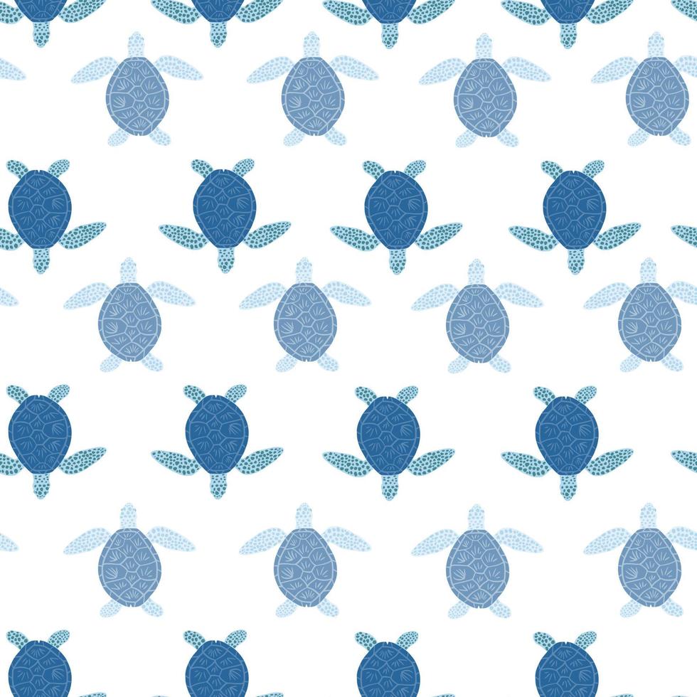 Seamless pattern sea turtles. Cute marine turtle in doodle style. vector