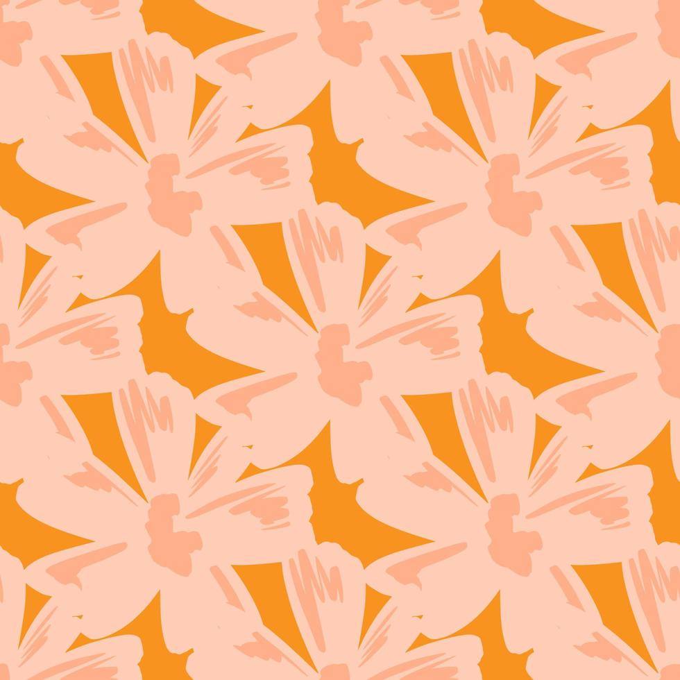 patrón sin costuras de naturaleza abstracta con adorno de capullo de flor rosa claro. fondo naranja brillante. estilo simple. vector