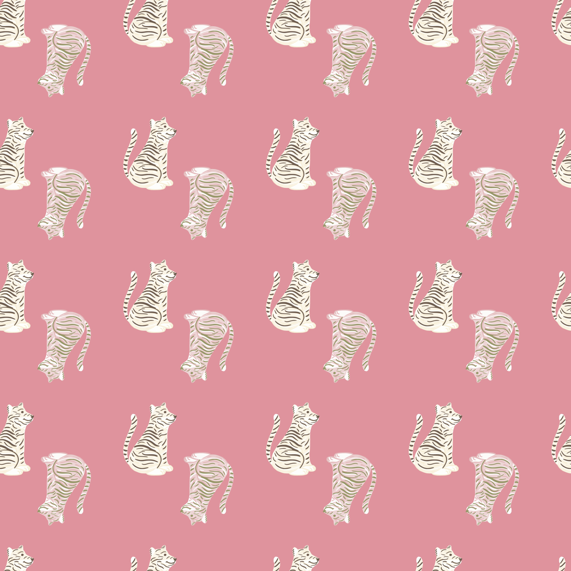 Cartoon seamless pattern with mammal white tiger silhouettes. Pink  background. Childish style. 5699233 Vector Art at Vecteezy