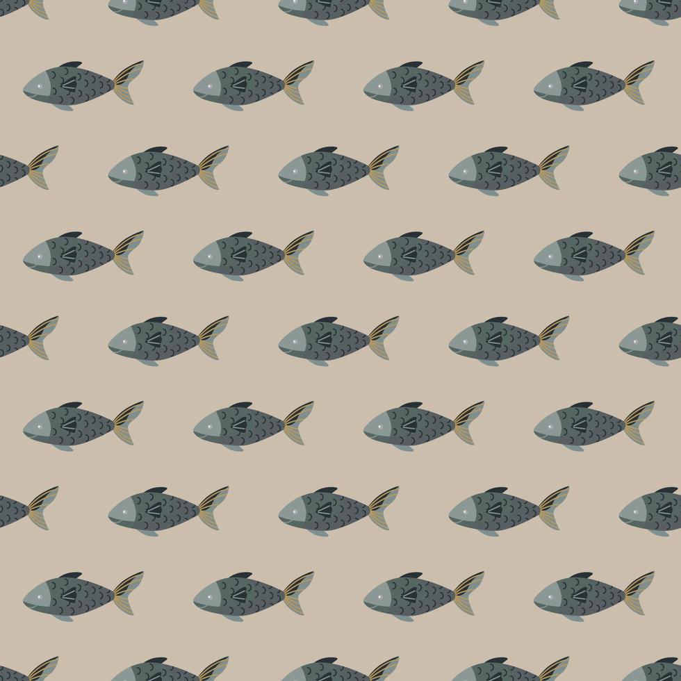 Seamless pattern fish on light brown background. Simple ornament with sea animals. vector