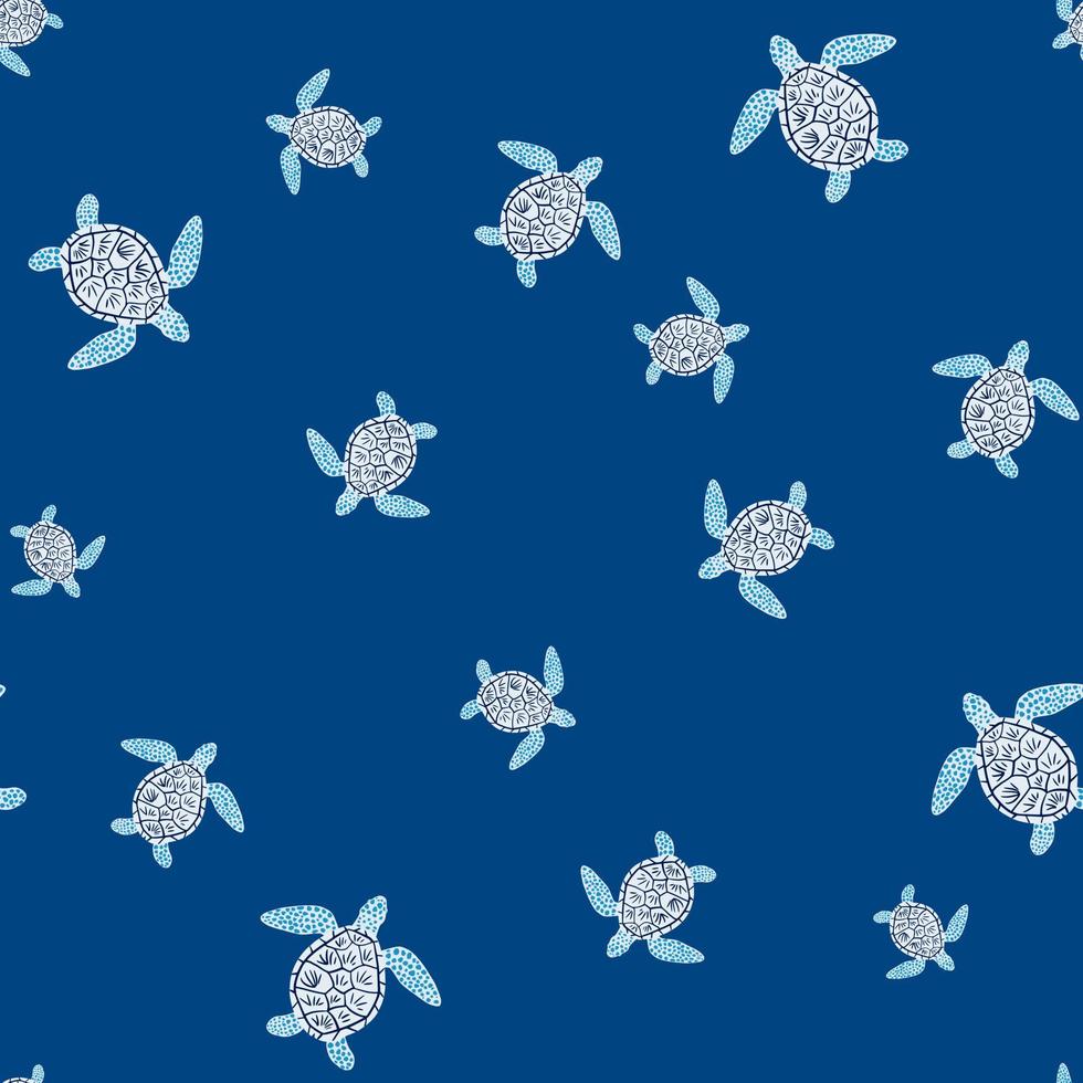 Seamless pattern sea turtles. Cute marine turtle in doodle style. vector