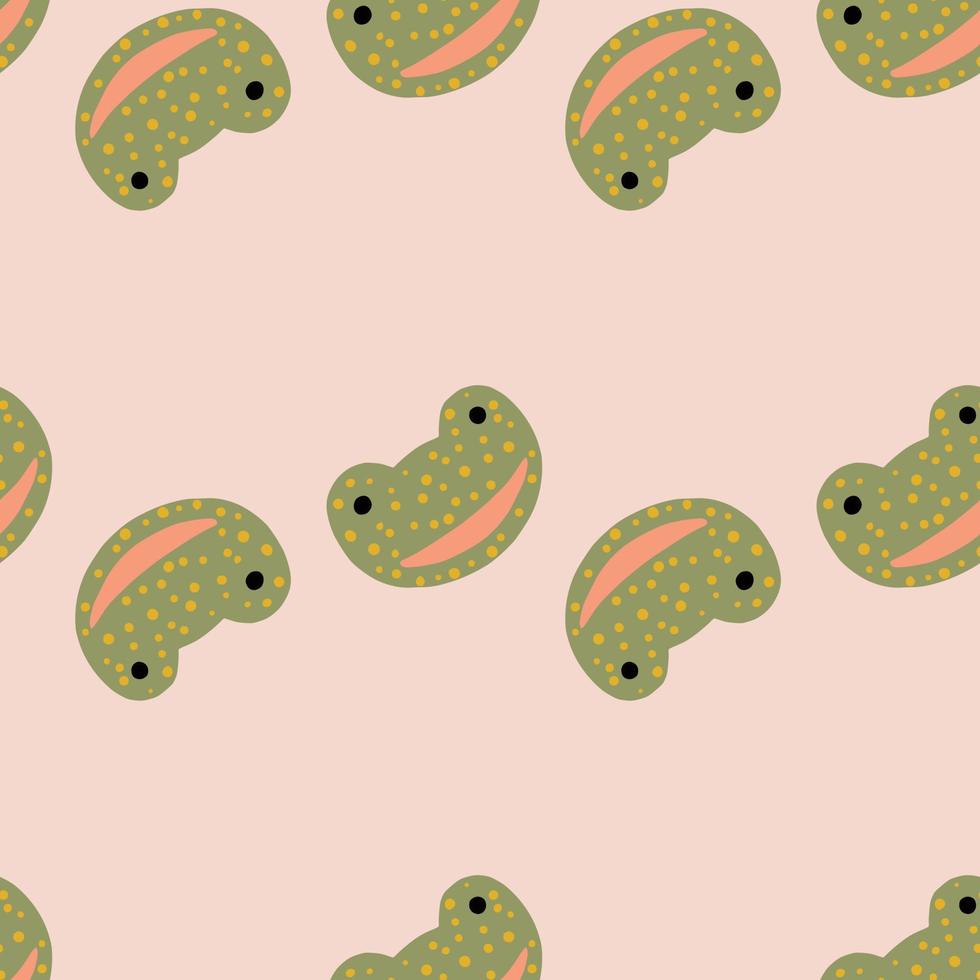 Frog pattern seamless in freehand style. Head predator on colorful background. Vector illustration for textile.