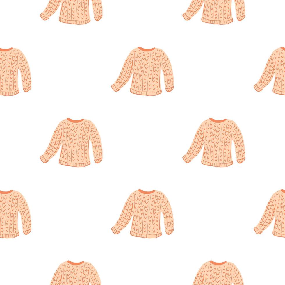Isolated winter clothes seamless pattern with sweater pink ornament. White background. vector