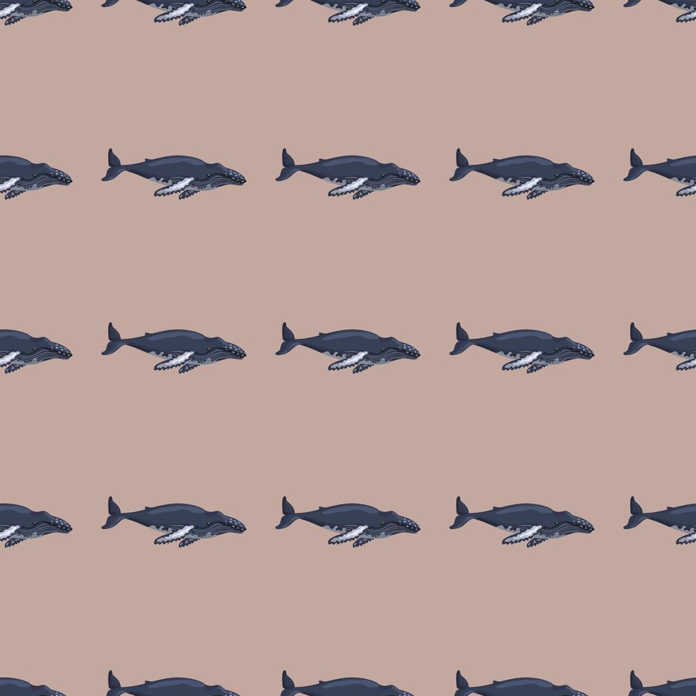 Seamless pattern Humpback whale on brown background. Template of cartoon character of ocean for children. vector