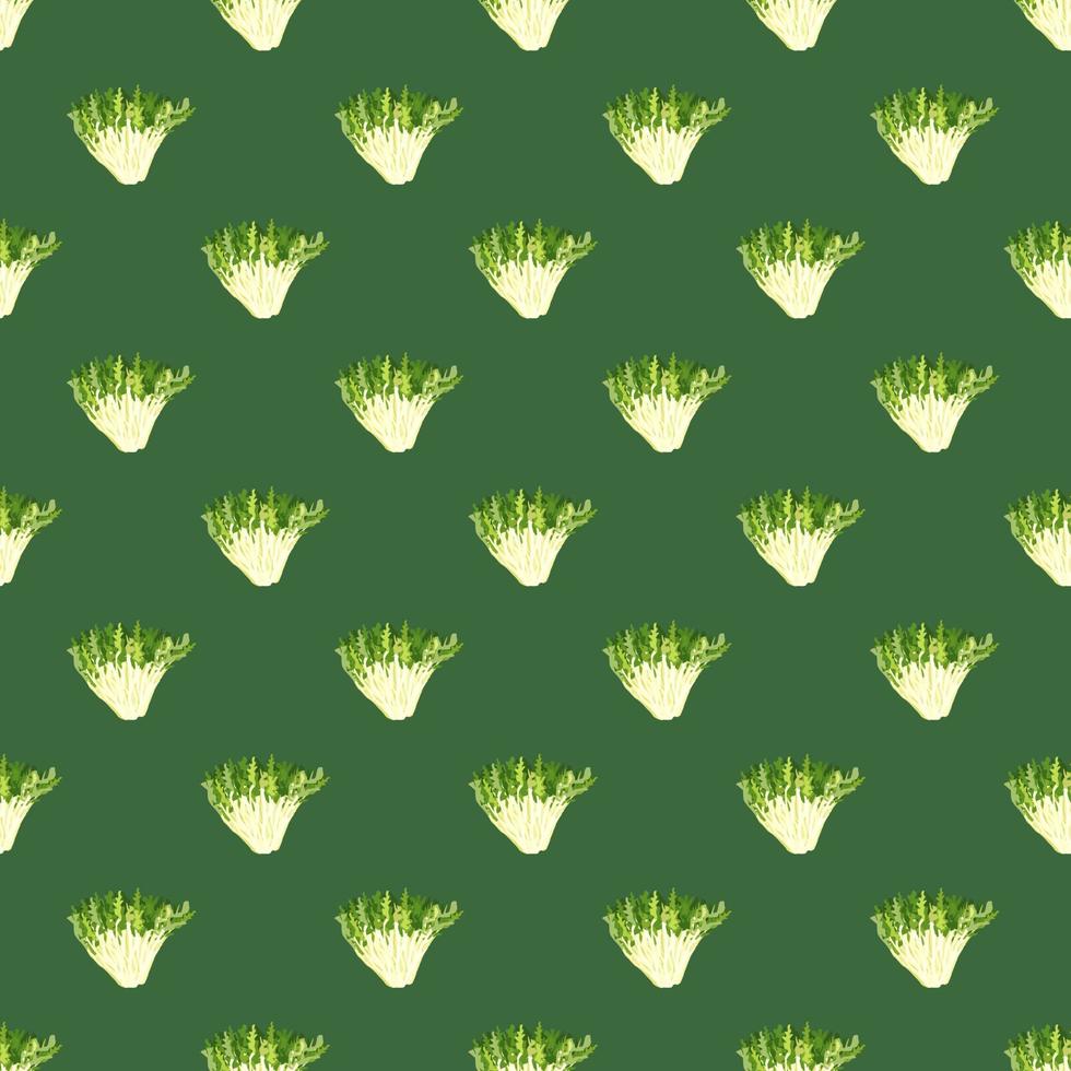 Seamless pattern frisee salad on teal background. Simple ornament with lettuce. vector