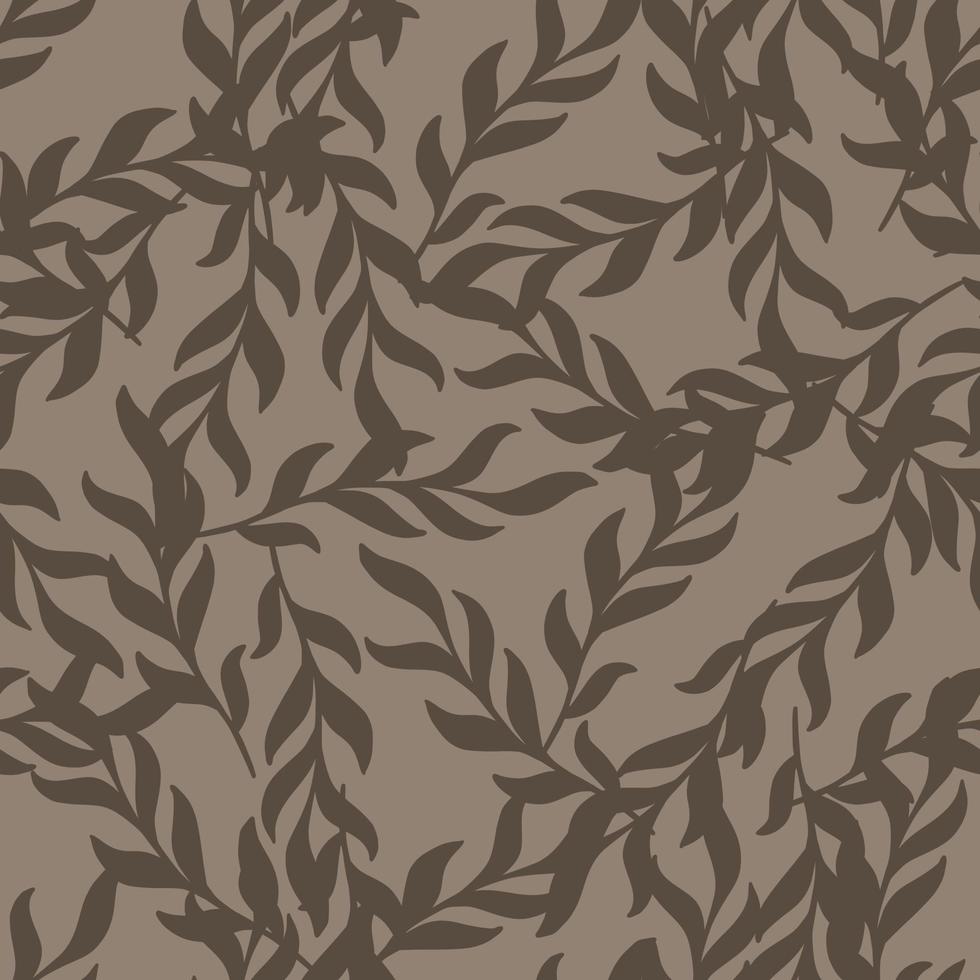 Random brown seaweed elements seamless pattern in aquatic style. Grey background. Algae backdrop. vector