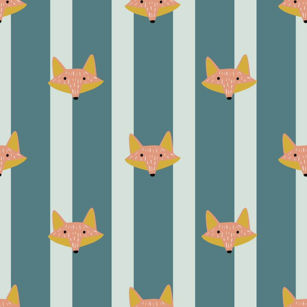 Fox pattern seamless in freehand style. Head animals on colorful background. Vector illustration for textile.