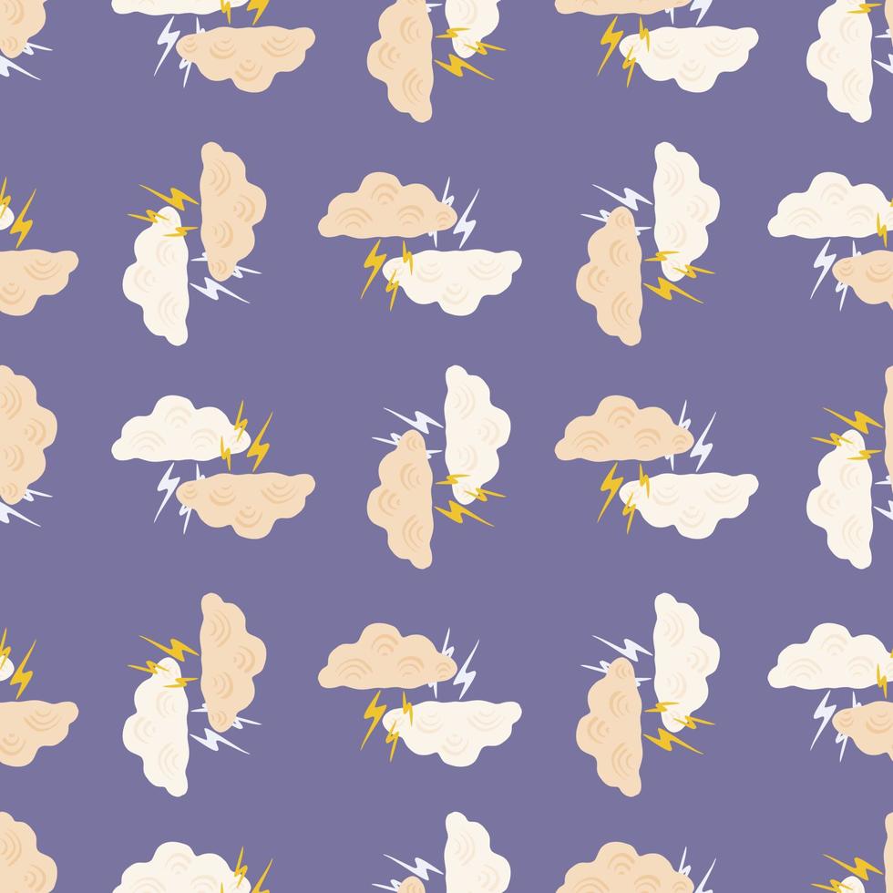 Clouds with lightning of seamless pattern. Cute hand drawn background. vector