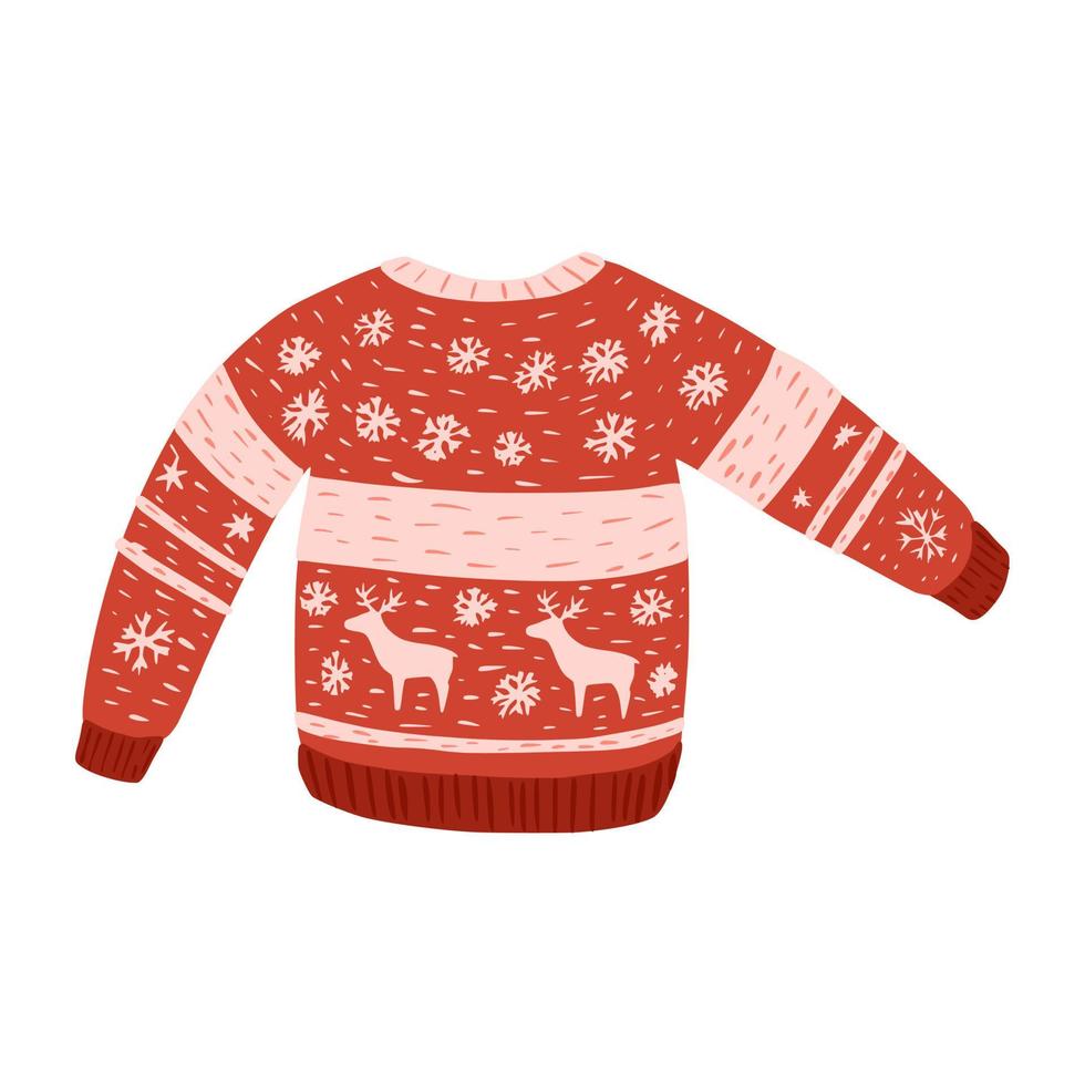 Retro christmas sweater isolated on white background. Wear from wool sketch hand drawn in style doodle. vector