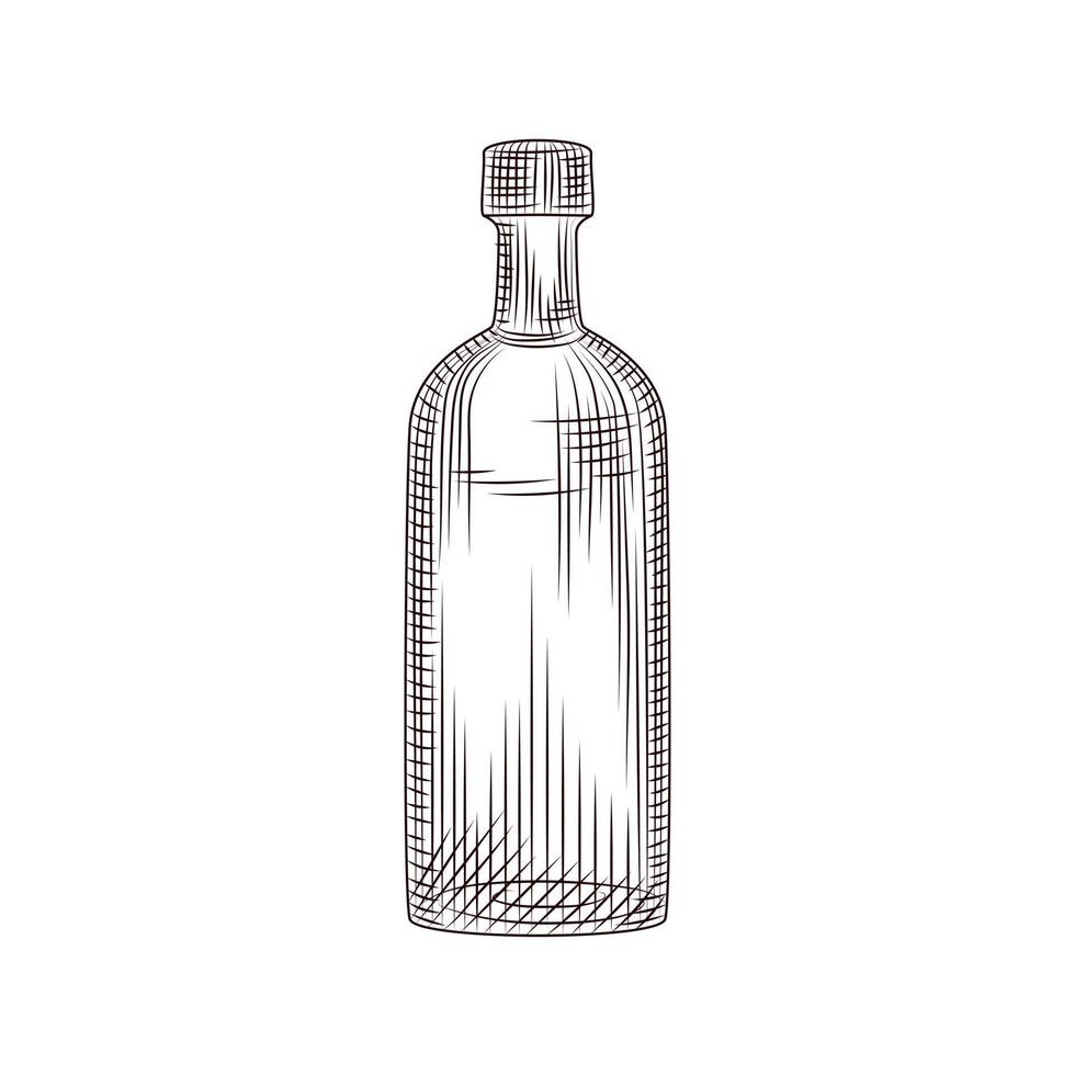 boceto de botella de vidrio de alcohol dibujado a mano aislado sobre fondo blanco. vector