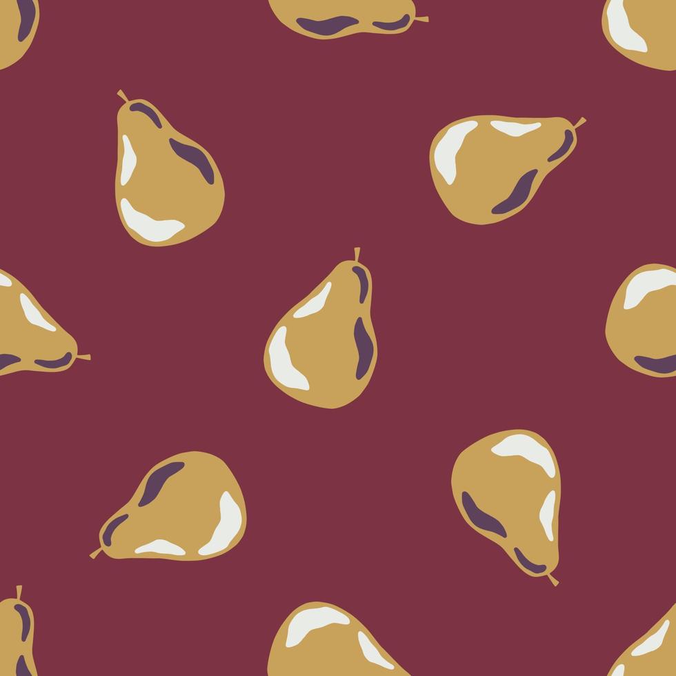Vitamin seamless pattern with abstract pear silhouettes. Maroon pastel background. vector