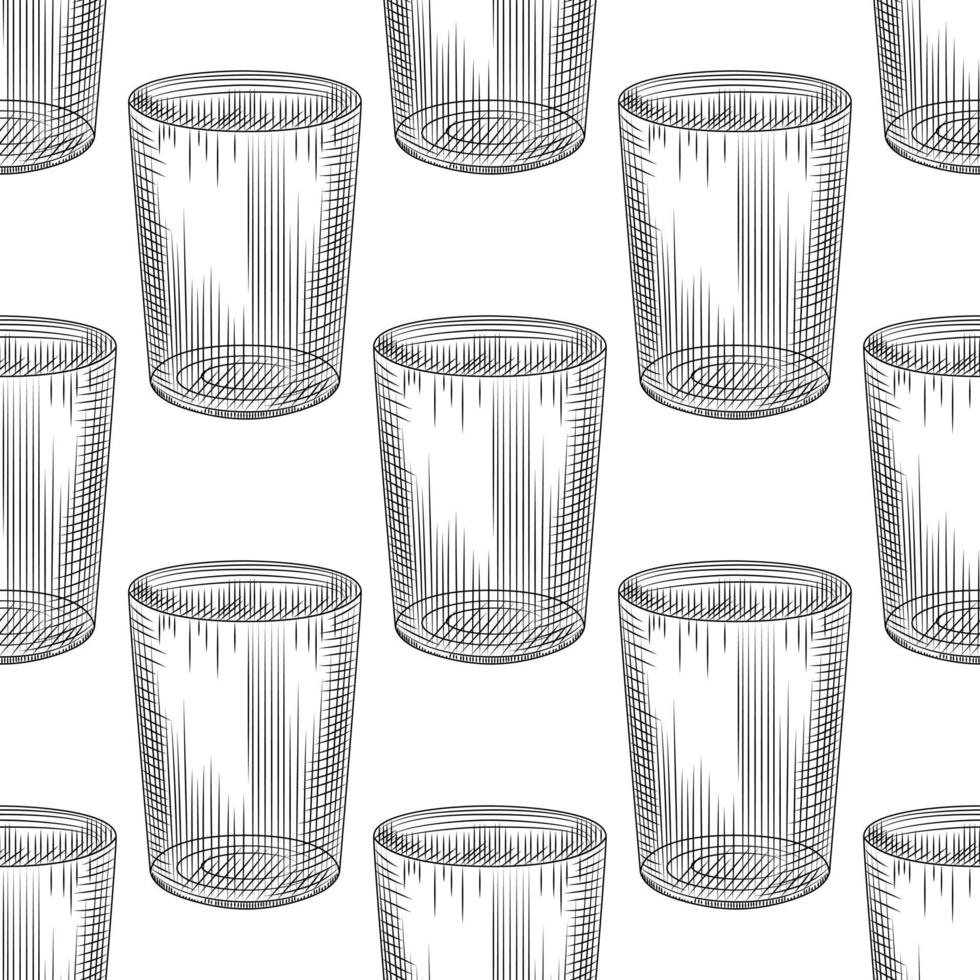 Hand drawn old fashioned glass seamless pattern on white background. vector
