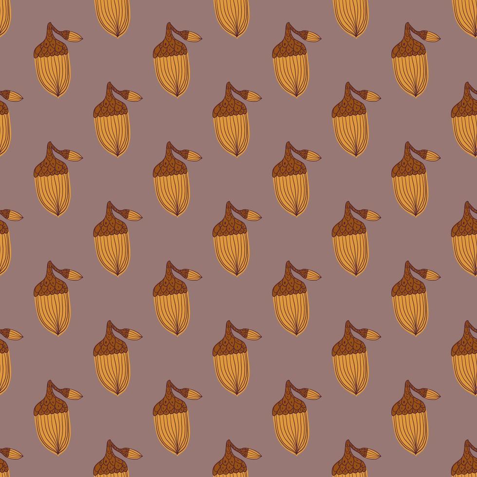 Seasonal seamless pattern with orange acorn shapes print. Forest botanic doodle ornament. vector