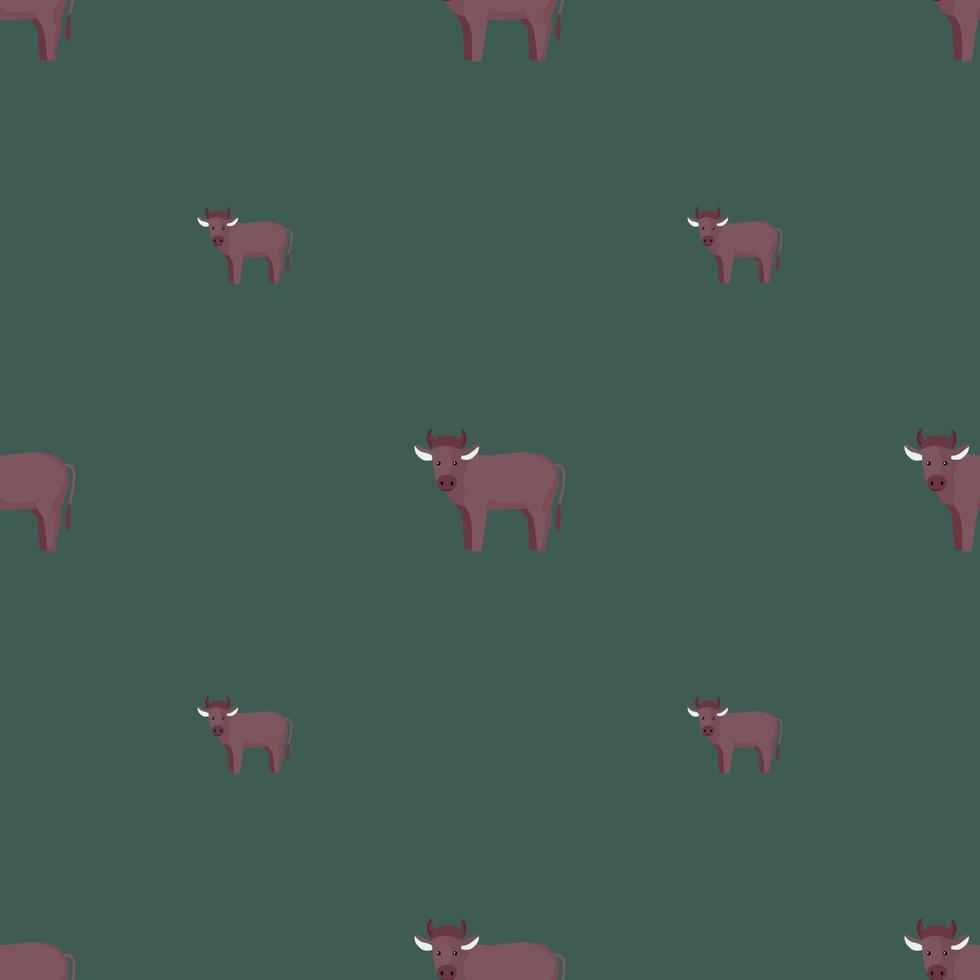 Seamless pattern of bull. Domestic animals on colorful background. Vector illustration for textile.