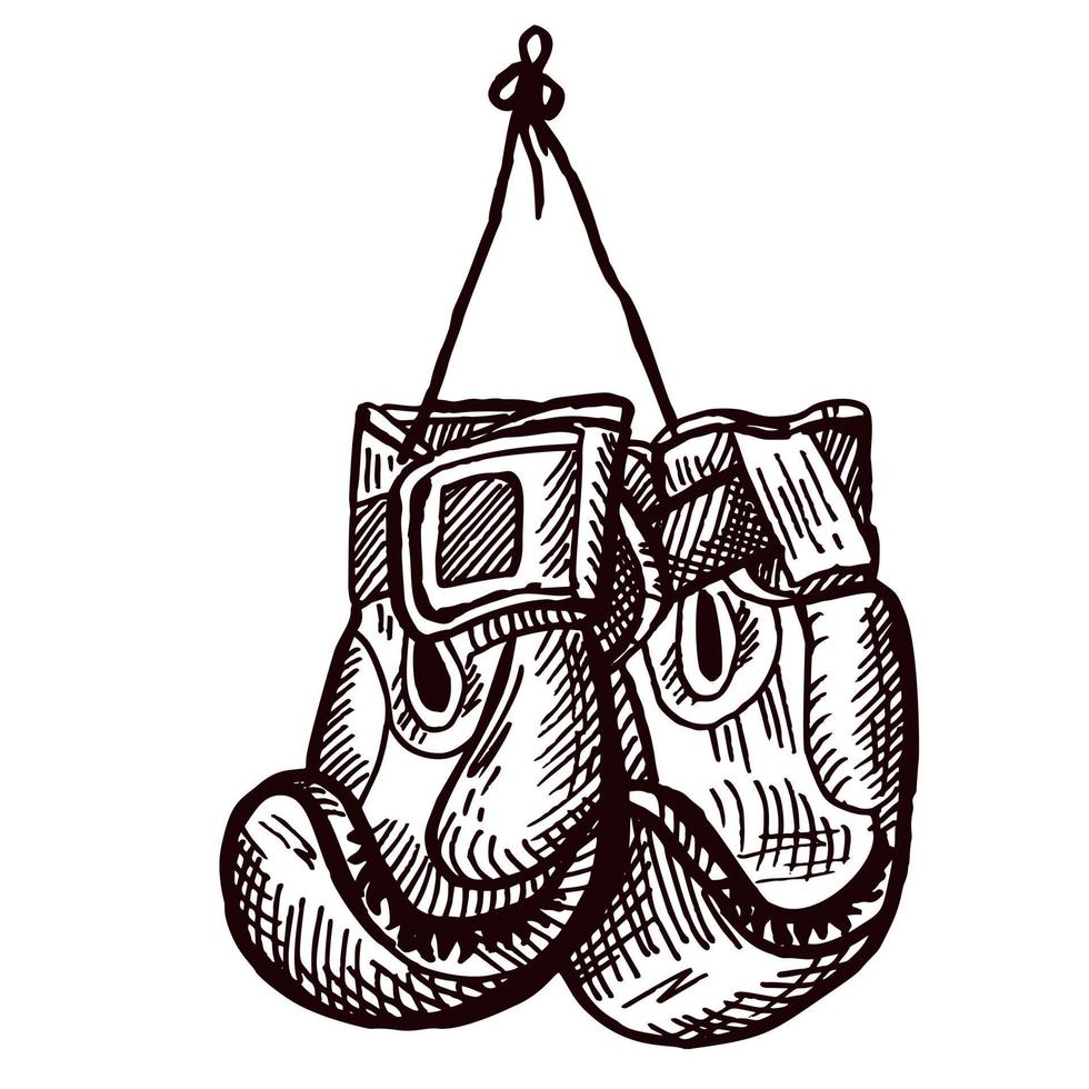 Hang Boxing gloves sketch isolated. Sporting equipment for boxing in hand drawn style. vector